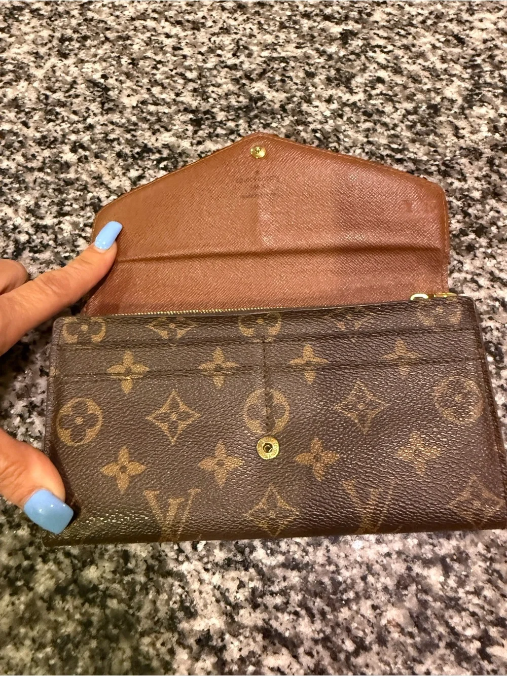 Authentic Louis Vuitton Monogram Canvas Envelope Wallet in Brown and Gold